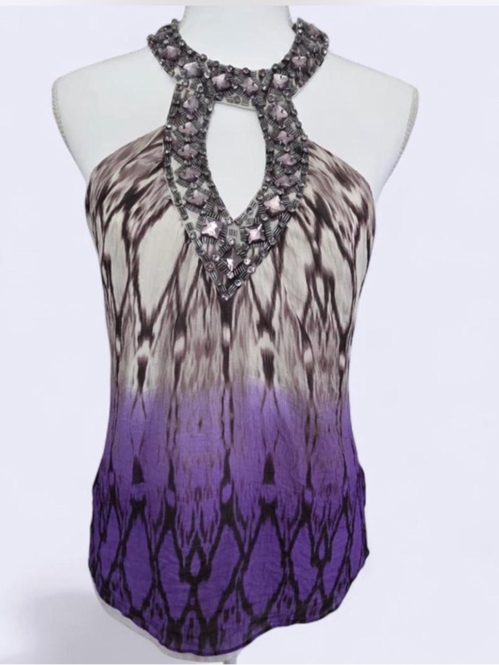 bebe Beaded Halter Ombre Camisole - Purple & Brown